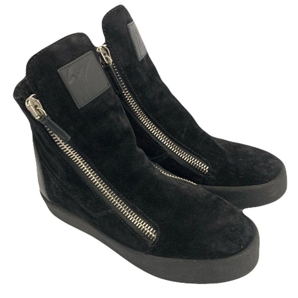 Giuseppe Zanotti Black Suede Double Zippers Logo